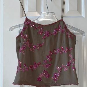Laundry by Shelli Segal taupe floral beads/sequins